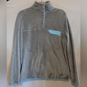 Jachs Cabin Pullover Medium Gray And Bright Teal With Teal Trim At Hem And Wrist